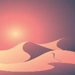 Desert Landscape Vector Background. Natural Sand Dunes in Sunset Wallpaper with Explorer. Eps10 Vec-MJgraphics-Laminated Art Print