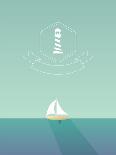 Yacht Sailing in the Sea. Traveling Concept Design with Long Shadow. Lighthouse Hexagonal Badge. Ep-MJgraphics-Framed Stretched Canvas