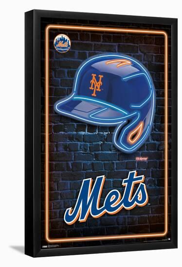 MLB New York Mets - Neon Helmet 23-Trends International-Framed Poster