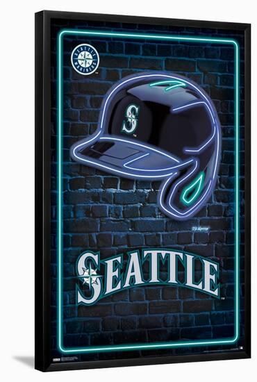 MLB Seattle Mariners - Neon Helmet 23-Trends International-Framed Poster