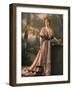 Mlle. Feylne Modeling a Pink Chiffon Robe de Diner with Brown Trim Designed by Drecoll-Reutlinger-Framed Photographic Print