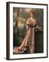 Mlle. Feylne Modeling a Pink Chiffon Robe de Diner with Brown Trim Designed by Drecoll-Reutlinger-Framed Photographic Print