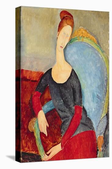 Mme Hebuterne in a Blue Chair, 1918-Amedeo Modigliani-Stretched Canvas