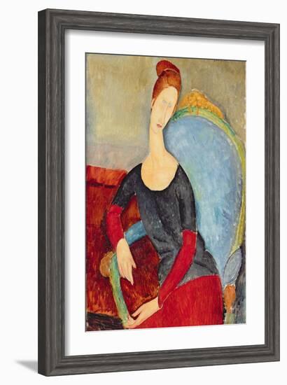 Mme Hebuterne in a Blue Chair, 1918-Amedeo Modigliani-Framed Giclee Print