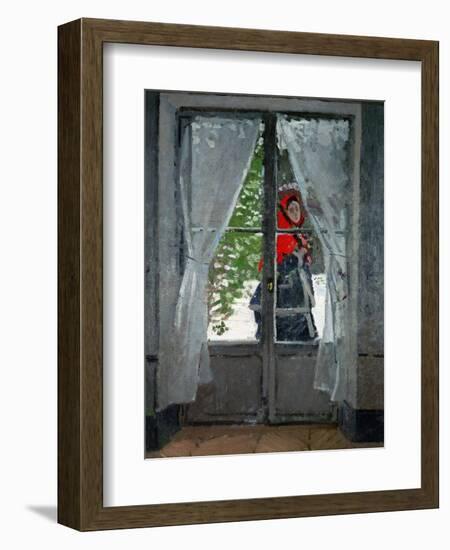 Mme.Monet (Camille Doncieux, Monet's first wife) with a red hat called " The Red Kerchief"-Claude Monet-Framed Giclee Print