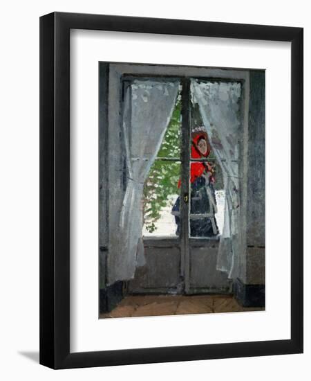 Mme.Monet (Camille Doncieux, Monet's first wife) with a red hat called " The Red Kerchief"-Claude Monet-Framed Giclee Print