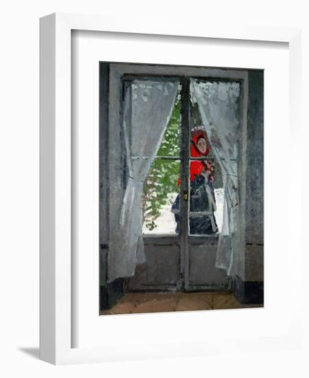Mme.Monet (Camille Doncieux, Monet's first wife) with a red hat called " The Red Kerchief"-Claude Monet-Framed Giclee Print