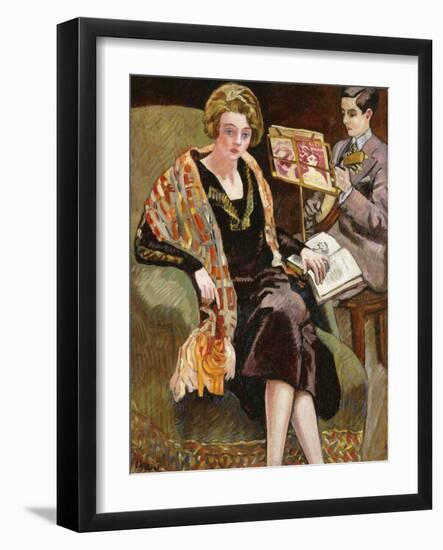 Mme Valtat and Her Son with a Banjo; Mme Valtat Et Son Fils Au Banjo, 1925 (Oil on Canvas)-Louis Valtat-Framed Giclee Print