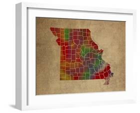 MO Colorful Counties-Red Atlas Designs-Framed Giclee Print