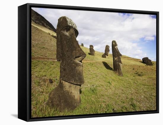 Moai at Rano Raraku on Easter Island-O. and E. Alamany and Vicens-Framed Stretched Canvas