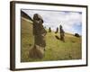 Moai at Rano Raraku on Easter Island-O. and E. Alamany and Vicens-Framed Photographic Print