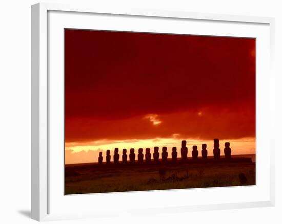 Moai Silhouette, Ahu Tongariki, Easter Island, Chile-Keren Su-Framed Photographic Print