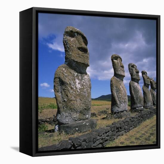 Moai Statues, Ahu Akivi, Easter Island, UNESCO World Heritage Site, Chile, Pacific-Geoff Renner-Framed Stretched Canvas