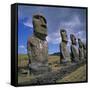 Moai Statues, Ahu Akivi, Easter Island, UNESCO World Heritage Site, Chile, Pacific-Geoff Renner-Framed Stretched Canvas