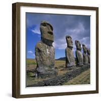 Moai Statues, Ahu Akivi, Easter Island, UNESCO World Heritage Site, Chile, Pacific-Geoff Renner-Framed Photographic Print