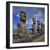 Moai Statues, Ahu Akivi, Easter Island, UNESCO World Heritage Site, Chile, Pacific-Geoff Renner-Framed Photographic Print