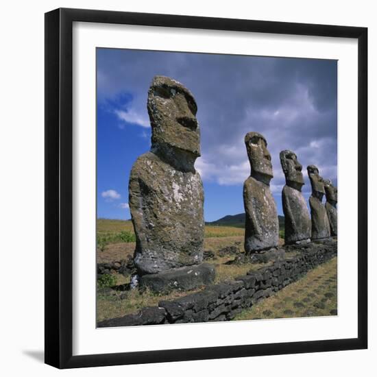 Moai Statues, Ahu Akivi, Easter Island, UNESCO World Heritage Site, Chile, Pacific-Geoff Renner-Framed Photographic Print