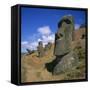 Moai Statues Carved from Crater Walls, Easter Island, Chile-Geoff Renner-Framed Stretched Canvas