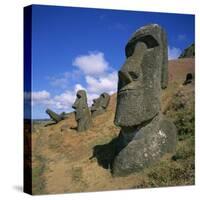 Moai Statues Carved from Crater Walls, Easter Island, Chile-Geoff Renner-Stretched Canvas