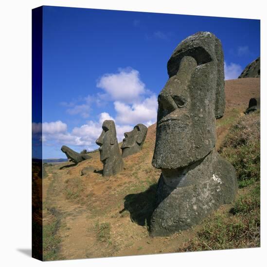 Moai Statues Carved from Crater Walls, Easter Island, Chile-Geoff Renner-Stretched Canvas
