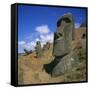 Moai Statues Carved from Crater Walls, Easter Island, Chile-Geoff Renner-Framed Stretched Canvas