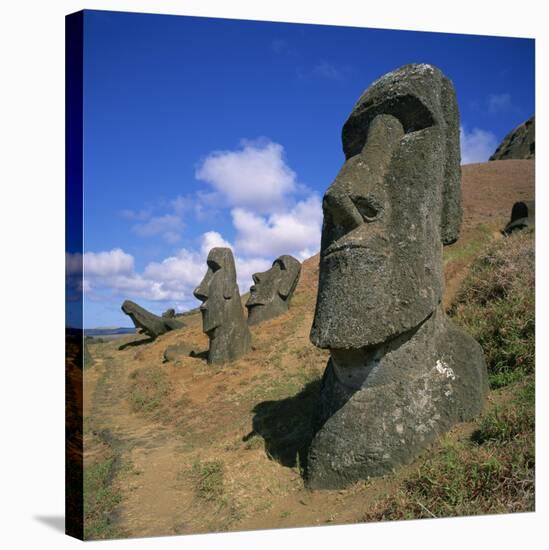 Moai Statues Carved from Crater Walls, Easter Island, Chile-Geoff Renner-Stretched Canvas