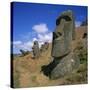 Moai Statues Carved from Crater Walls, Easter Island, Chile-Geoff Renner-Stretched Canvas