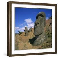 Moai Statues Carved from Crater Walls, Easter Island, Chile-Geoff Renner-Framed Photographic Print