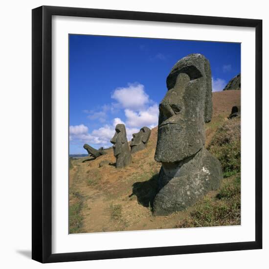 Moai Statues Carved from Crater Walls, Easter Island, Chile-Geoff Renner-Framed Photographic Print