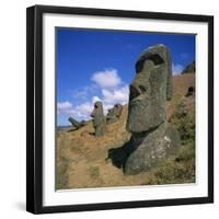 Moai Statues Carved from Crater Walls, Easter Island, Chile-Geoff Renner-Framed Photographic Print