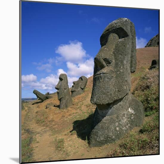 Moai Statues Carved from Crater Walls, Easter Island, Chile-Geoff Renner-Mounted Photographic Print