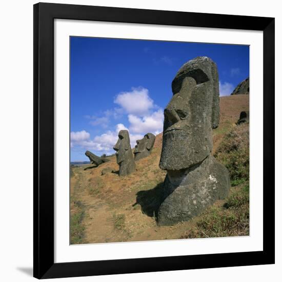 Moai Statues Carved from Crater Walls, Easter Island, Chile-Geoff Renner-Framed Photographic Print