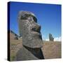 Moai Statues Carved from Crater Walls, Easter Island, Chile-Geoff Renner-Stretched Canvas