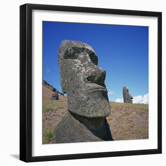 Moai Statues Carved from Crater Walls, Easter Island, Chile-Geoff Renner-Framed Photographic Print