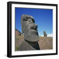 Moai Statues Carved from Crater Walls, Easter Island, Chile-Geoff Renner-Framed Photographic Print