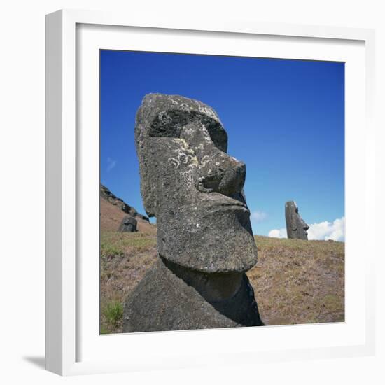 Moai Statues Carved from Crater Walls, Easter Island, Chile-Geoff Renner-Framed Photographic Print