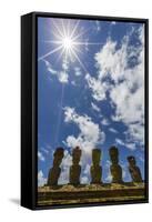 Moai with Scoria Red Topknots at the Restored Ceremonial Site of Ahu Nau Nau-Michael-Framed Stretched Canvas