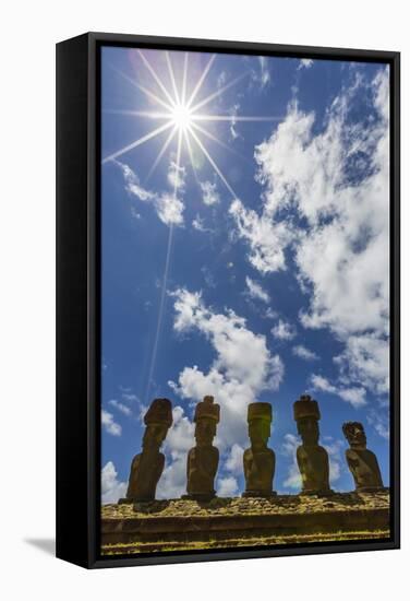 Moai with Scoria Red Topknots at the Restored Ceremonial Site of Ahu Nau Nau-Michael-Framed Stretched Canvas