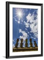 Moai with Scoria Red Topknots at the Restored Ceremonial Site of Ahu Nau Nau-Michael-Framed Photographic Print