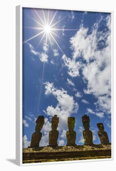 Moai with Scoria Red Topknots at the Restored Ceremonial Site of Ahu Nau Nau-Michael-Framed Photographic Print