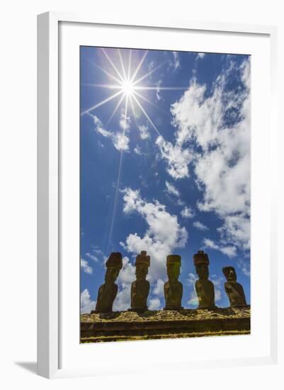 Moai with Scoria Red Topknots at the Restored Ceremonial Site of Ahu Nau Nau-Michael-Framed Photographic Print