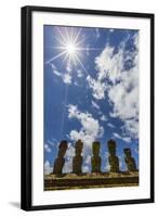 Moai with Scoria Red Topknots at the Restored Ceremonial Site of Ahu Nau Nau-Michael-Framed Photographic Print