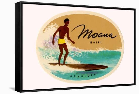 Moana Hotel Luggage Label-null-Framed Stretched Canvas