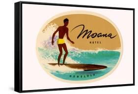 Moana Hotel Luggage Label-null-Framed Stretched Canvas