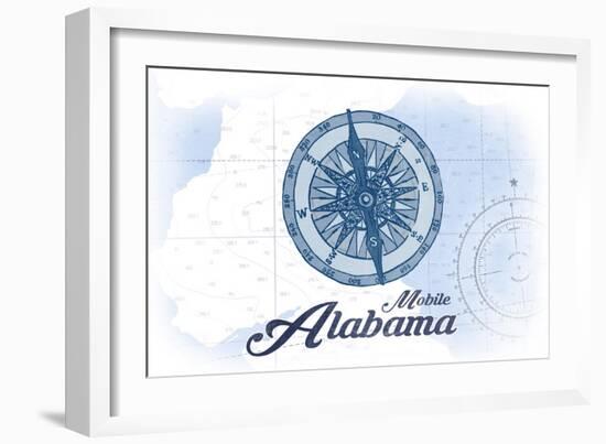 Mobile, Alabama - Compass - Blue - Coastal Icon-Lantern Press-Framed Art Print