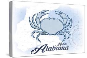 Mobile, Alabama - Crab - Blue - Coastal Icon-Lantern Press-Stretched Canvas