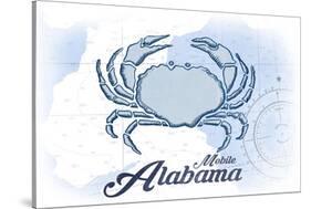 Mobile, Alabama - Crab - Blue - Coastal Icon-Lantern Press-Stretched Canvas