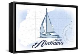 Mobile, Alabama - Sailboat - Blue - Coastal Icon-Lantern Press-Framed Stretched Canvas