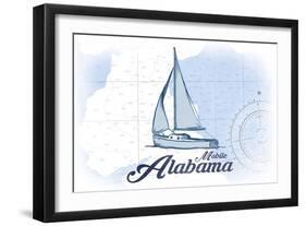 Mobile, Alabama - Sailboat - Blue - Coastal Icon-Lantern Press-Framed Art Print