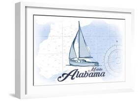 Mobile, Alabama - Sailboat - Blue - Coastal Icon-Lantern Press-Framed Art Print